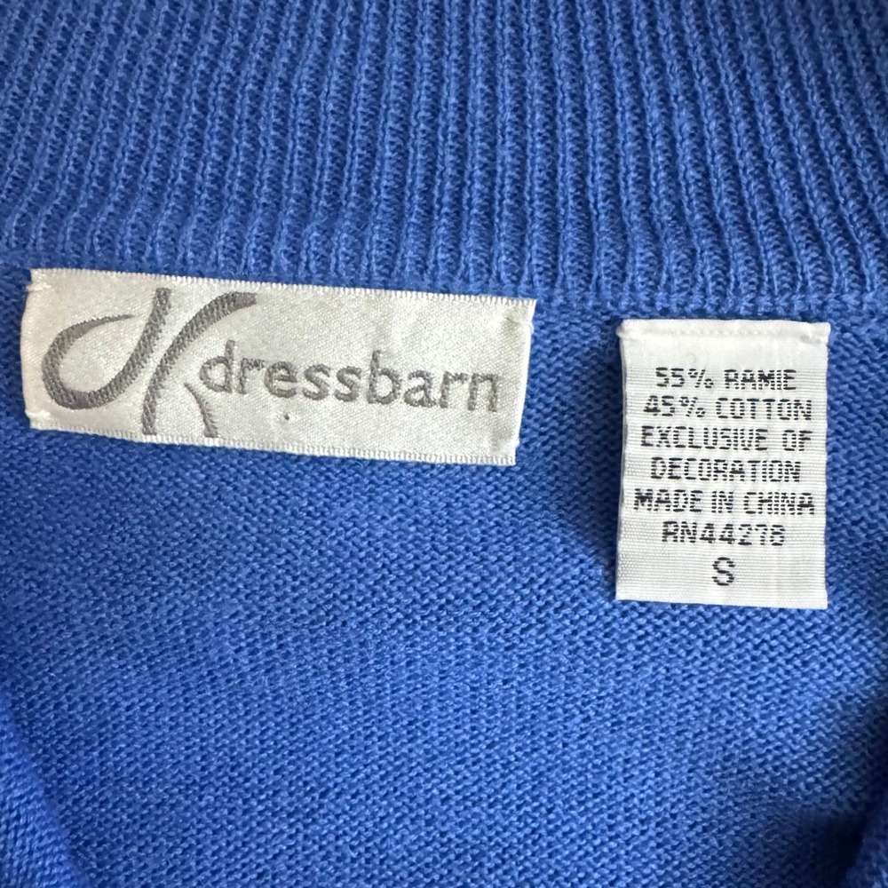 Vtg‎ Dressbarn Womens Christmas Cardigan S Blue Snowman Beaded Knit Ugly Sweater - Picture 9 of 10